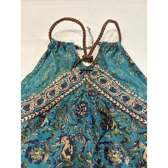 Chaps Halter Top Teal Paisley with Leather Rope Accent Size L - Picture 3 of 5